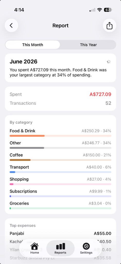 TapXpense AI report screen