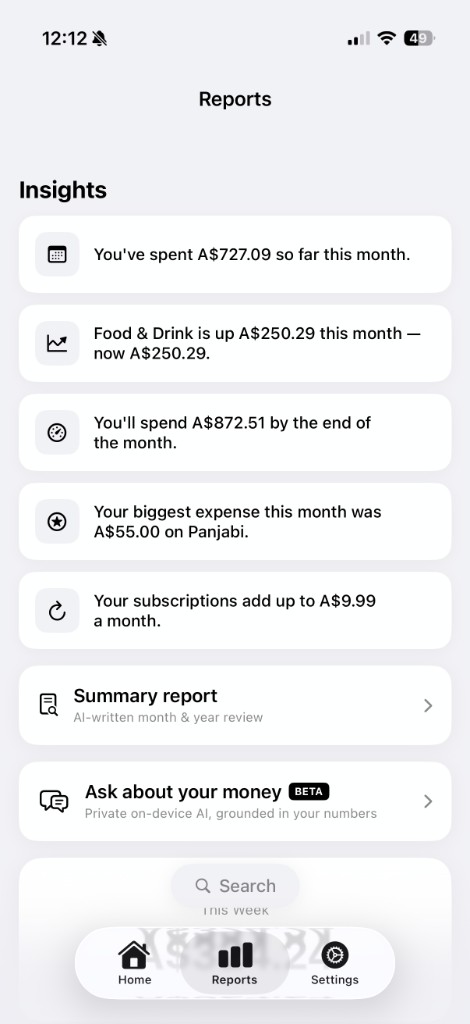 TapXpense insights screen